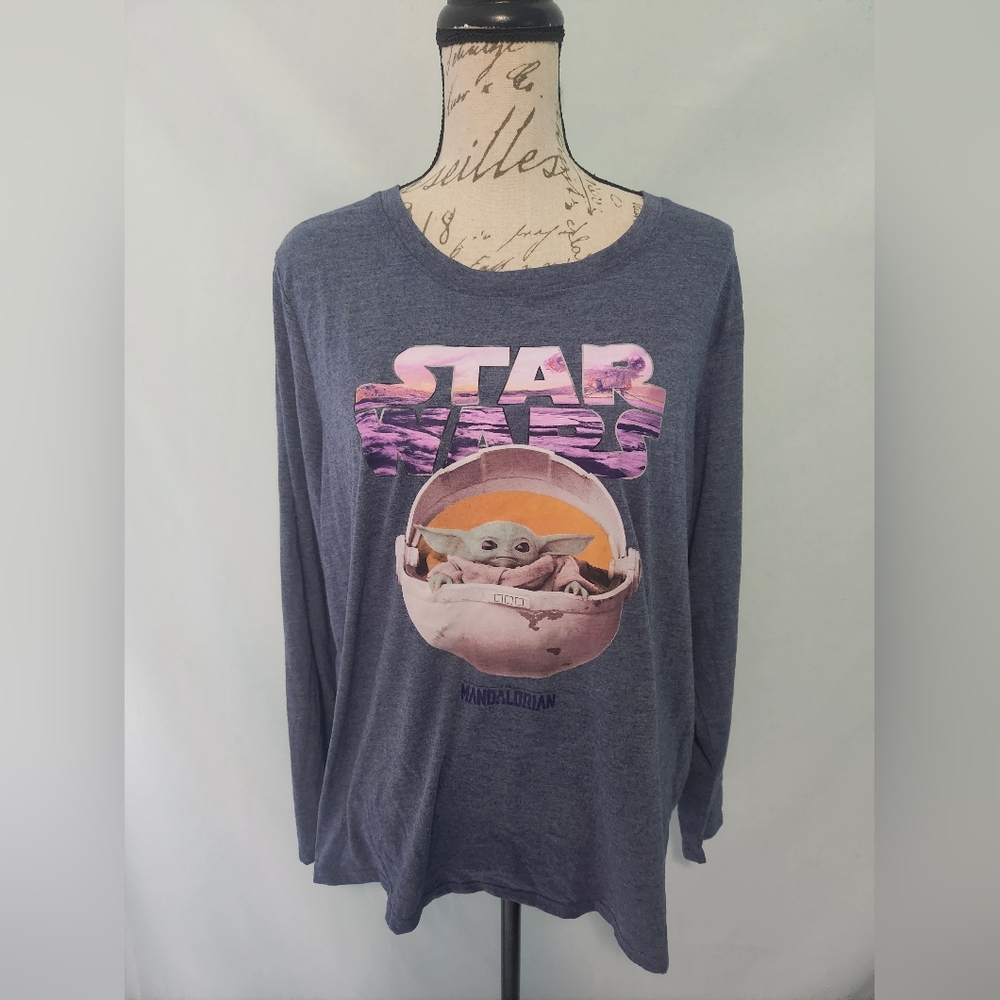 Star Wars Baby Yoda Mandalorian Long-Sleeve T-Shirt. Blue/Grey. Size XXL.